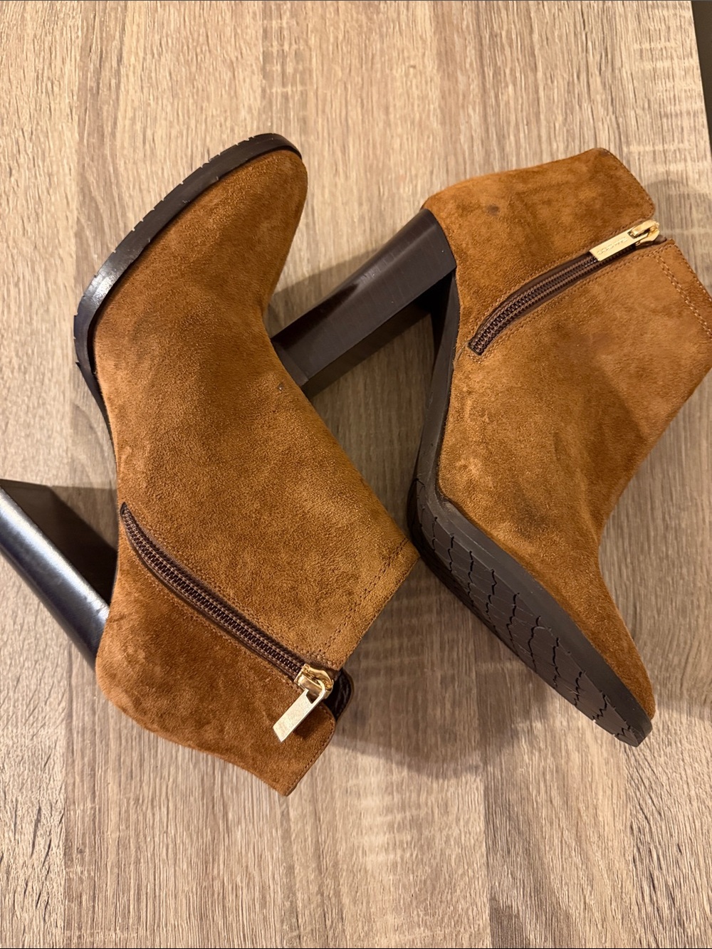 Jimmy Choo Tan Suede Ankle Booties with Side Zip